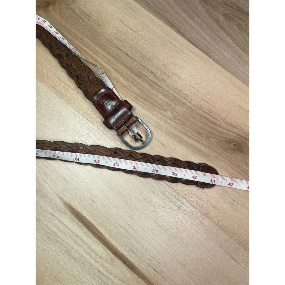 Vintage Braided Leather Belt Brown Woven Boho Waist Belt Silver Buckle Size 32
